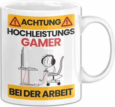 Produktbild von Gamer Tasse Geschenk Lustiger Spruch Geschenkidee für Gamer Achtung Hochleistungs Gamer Bei Der Arbeit (Weiß)