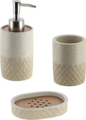 Produktbild von Becherset seifenspender und seifenschale polyresin grave - natur - Tendance