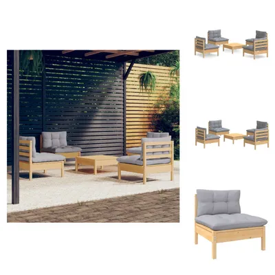 Produktbild von vidaXL 5-tlg. Garten-Lounge-Set mit Grauen Kissen Kiefernholz - Gartenmöbel-Sets