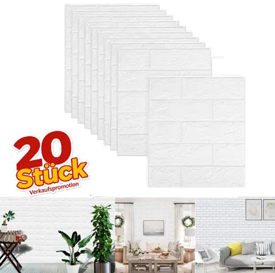 Produktbild von 20PCS 3D Wandpaneele Selbstklebend Tapete Steinoptik Wandverkleidung, 35x38,5cm Wasserdicht WallPanels Wandtattoos Ziegelstein Wandaufkleber