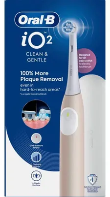 Produktbild von Oral-B iO2, Erwachsener, Vibrierende Zahnbürste, Tägliche Pflege, Sensibel, Super sensitive, Pink, Weiß, 2 min, Rund