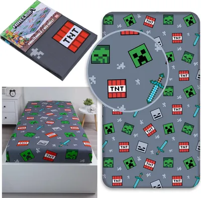 Produktbild von Minecraft Grau, Kinderbettlaken, mit Gummizug 90x200cm+25 cm, 100% Baumwolle,