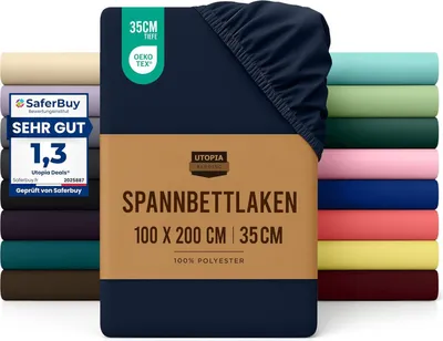 Produktbild von Utopia Bedding - Spannbettlaken 100x200cm - Marineblau - Gebürstete Polyester-Mikrofaser Spannbetttuch - 35 cm Tiefe Tasche