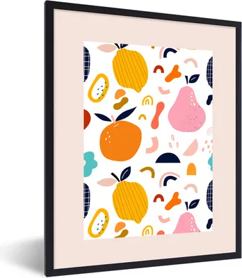 Produktbild von MuchoWow® Gerahmtes Poster Obst - Birne - Apfel - Pastell - Lebensmittel 60x80 cm - Poster mit Schwarzem Bilderrahmen Wandposter Rahmen Foto Bilder - Premium - Wanddeko Wohnzimmer