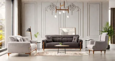 Zdjęcie produktu dla Wygodna 3-osobowa sofa w eleganckim szarym kolorze Ponadczasowy design Nowoczesny salon