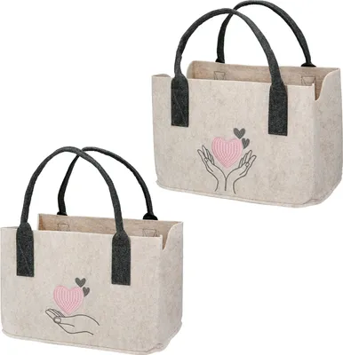 Produktbild von GILDE Tasche, rechteckig, "Herzchen", Herzmotiv, Filz, beige, 1 Stück wie abgebildet, L. 20 cm, B. 40 cm, H. 26 cm 59591