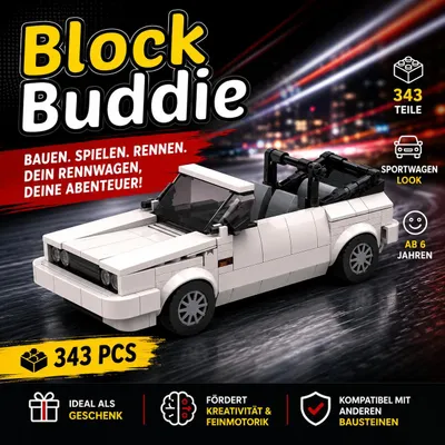 Produktbild von BlockBuddie™ Golf Mk1 Cabrio Sport Klemmbausteine Set - Auto Bauset