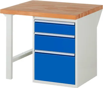Produktbild von Werkbank mit 3 Schubladen - Teilauszug - 150:1 / 210:1 / 360:1 - 840 x 1.000 x 900 mm (HxBxT) - Traglast 1.000 kg - Buche