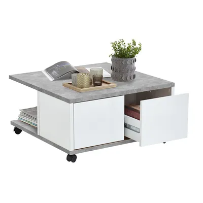 Obrázok produktu pre Mobilný konferenčný stolík FMD 70 × 70 × 35,5 cm Betónová sivá a biela s vysokým leskom