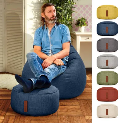 Produktbild von Green Bean® Sitzhocker "Home Linen" 45x25cm mit EPS Perlen Füllung - Fußhocker für Sitzsäcke - Dunkelblau