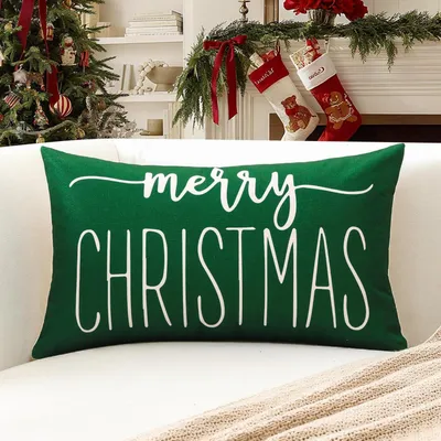 Produktbild von Weihnachts-Kissenbezug 30x50cm Merry Christmas Zierkissenbezug Wohnkultur Dekokissen Sofakissen Grün Weiß 1 Stück