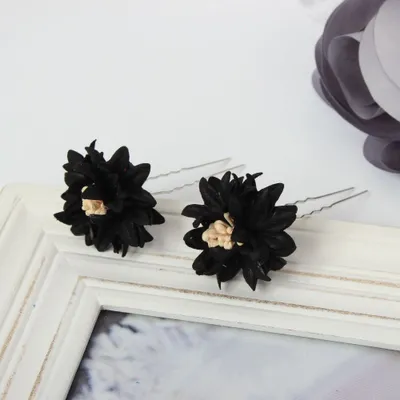 Produktbild von 2 Große Blumen Haarnadel Braut Kommunion Hochzeit Hairpin Schwarz