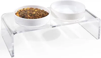 Productafbeelding van Unyqoos® Verhoogde voerbak voor katten – 2 voerbakken van 450 ml, 9 cm hoog, transparante acrylstandaard, geschikt voor katten en kleine honden