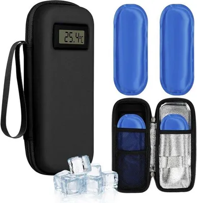 Produktbild von Kühltasche für Insulin – Kühlbox mit Temperaturanzeige – Inklusive 2 Kühlakkus – Kühlbeutel für Insulinstifte – Isolierte Medikamententasche – Kompakt und tragbar