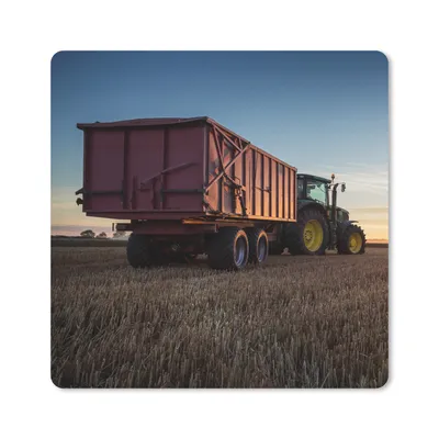 Produktbild von MuchoWow® Mauspad Mousepad Traktor - Grün - Sonnenuntergang - Horizont - Grün - Landleben 20x20 cm - Mousepads - Maus Mat - Pad - Mausunterlage - Desk Mat - Bureauartikeln