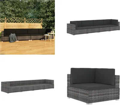 Produktbild von vidaXL 4 tlg. Garten Sofagarnitur mit Auflagen Poly Rattan Grau - Garten-Sofagarnitur - Garten-Sofagarnituren - Gartensofa-Set - Gartensofa-Sets