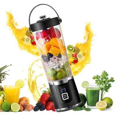 Produktbild von Elektrischer Entsafter & Standmixer – 500ml tragbarer Smoothie-Mixer, 200W, 10 Edelstahlklingen, 3 Geschwindigkeitsstufen