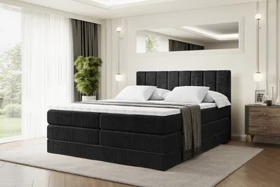Produktbild von ALTDECOR Boxspringbett mit 2 Matratzen und Topper - 160x200 cm - OTTA KING - Schwarz Samt - Polsterbett mit, H3- und H4- Matratzen, Bettkasten und Lattenrost, Bett mit Stauraum