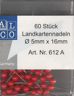 Produktbild von Landkartennadeln, rot 5 X 16 mm        SB-Dose à  60 Stück