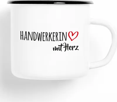 Produktbild von Huuraa Emaille Tasse Handwerkerin Geschenk Kaffeebecher Vintage 300ml Handwerkerin Präsent
