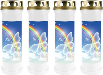 Produktbild von Grabkerze Weiß 4er Pack, Brenndauer: 100 Stunden ( je Kerze ), Motiv: Regenbogen 2