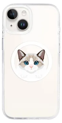 Produktbild von Hartschalenhülle für das iPhone 14, kompatibel mit MagSafe, transparent, weiße Burmakatze