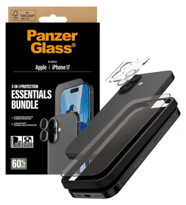 Image de PanzerGlass® 2-in-1 Essentials Bundle iPhone 17, Apple, Apple - iPhone 17, Application à sec, Résistant aux rayures, Résistant aux chocs, Transparent, 1 pièces