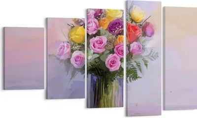 Produktbild von Bild auf Leinwand - Leinwandbild - 5 Teile - Blumen Vase Grafiken - 100x60cm - Wand Bild - Wanddeko - Wandbilder - Leinwanddruck - Bilder - Wanddekoration - Leinwand bilder - Wandbild - EG100x60-4207