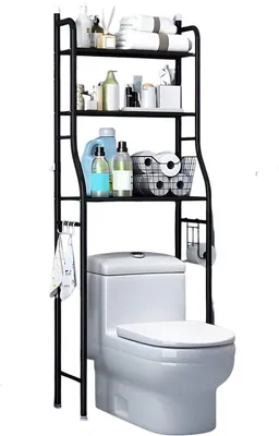 Produktbild von Über-Toilettenregal 3-stöckig - Badezimmer Metallregal WC Aufbewahrung - Schwarz