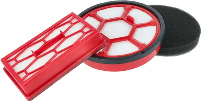 Three vacuum cleaner filters are arranged on a white background.