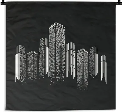 Produktbild von MuchoWow® Wandteppich Wandbehang Eine Schwarz-Weiß-Illustration einer Skyline 60x60 cm Tapisserie Dekoration Wandtuch - Dekorationen - Wand Decke