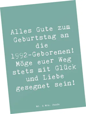 Produktbild von Mr. & Mrs. Panda Postkarte Spruch 1992 Geburtstag - Meeresbrise - Geschenk, 1992-Geborene, Happy Birthday, bildkarte, Ansichtskarte, Jahrgang, Ansichtskarten, Postkarten