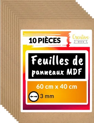 Image de Creative Deco 10 x Panneau MDF 600 x 400 x 3 mm - Planche Bois Brut