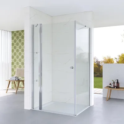 Produktbild von Duschkabine 90x70 cm Eckeinstieg aus durchsichtigem ESG Sicherheitsglas mit Seitenwand Festteil  Verstellbereich Eckdusche Höhe: 187 cm
