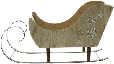 Schlitten 'Schneeflocke' aus Holz, 32x11x17 cm