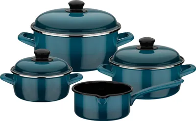 Produktbild von GSW Kochtopf-Set Blue Shadow 7-tlg., 190107, Stahl-Emaille, ca. 1,4 L / ca. 2,8 L / ca. 4,7 L / ca. 1,4 L