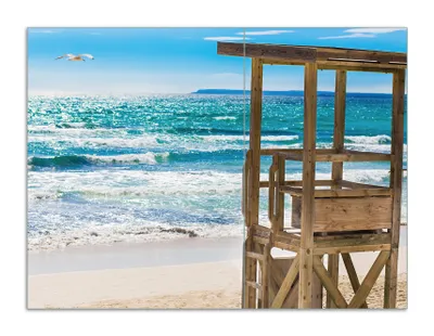 Produktbild von Wallario Herdabdeckplatte aus Glas, Größe 70 x 52 cm 2-teilig, Motiv Badestrand - Mallorca Spanien
