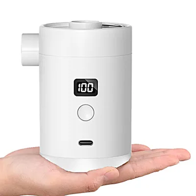 Produktbild von Tragbare Outdoor-Luftpumpe mit digitaler Akkuanzeige, 2-in-1 Funktion zum Aufblasen und Absaugen von Luftmatratzen und Campingausrüstung–Weiße Farbe.
