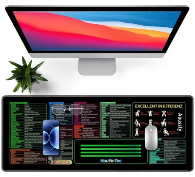 Produktbild von Mauspad XXL mit Shortcut-Tasten, Schreibtischunterlage, rutschfest, Deutsch