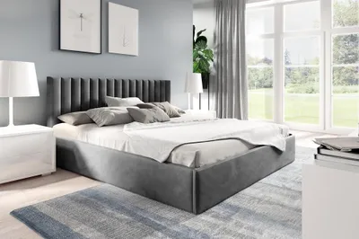 Produktbild von BETTSO Doppelbett Polsterbett Bett mit dekorativ Kopfstütze und Bettkasten FAME 160 x 200 cm Grau