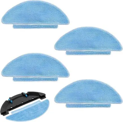 Image de 4 chiffons de nettoyage lavables - serpillière - pièces de rechange pour accessoires d'aspirateurs robots - chiffon en microfibre ultra-doux avec brosse - serpillière en microfibre lavable et accessoires de nettoyage