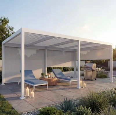 Produktbild von Alu Pergola MCW-L41 mit 3x Seitenwand, Lamellen-Pavillon, stabiles 8cm-Metall-Gestell 3x6m  weiß