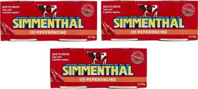 Produktbild von 3x Simmenthal con Peperoncino Fertiggericht aus Rindfleisch in Gemüsegelee Dosenfleisch mit Chili ( 2 x 135g )