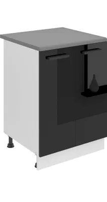 Produktbild von Belini Unterschrank Küche, Küchenunterschrank 60 cm Breite. SD2 Küchenunterschrank mit Arbeitsplatte. Küchenschrank mit 2 Türen, Schwarz Hochglanz