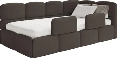 Produktbild von Selsey Cloudy – Kinderbett 120x200, Kopfteil rechts, Matratze & Bettkasten, Chenille Braun