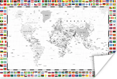 Produktbild von MuchoWow® Poster Weltkarte - Schwarz - Weiß - Flagge 120x80 cm - Bilder