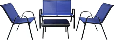 Immagine prodotto di KOMFOTTEU set da balcone 4 pezzi, set di mobili da giardino per 4 persone, set da giardino con 2 sedie & 1 panca & 1 tavolino, set di mobili da patio set di sedute per balcone, cortile (blu)