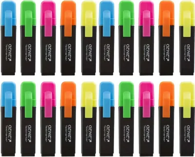 Produktbild von 20x GENIE Textmarker 5 Farben Neon Marker Set Highlighter Stifte Leuchtmarker
