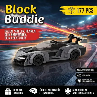 Produktbild von BlockBuddie™ Senna inspiriertes Klemmbaustein Auto mit 177 Teilen – Sportwagen Modellbausatz