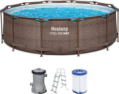 Produktbild von Bestway® Steel Pro MAX™ Frame Pool-Set mit Filterpumpe Ø 366 x 100 cm, Rattan-Optik (Schokobraun), rund